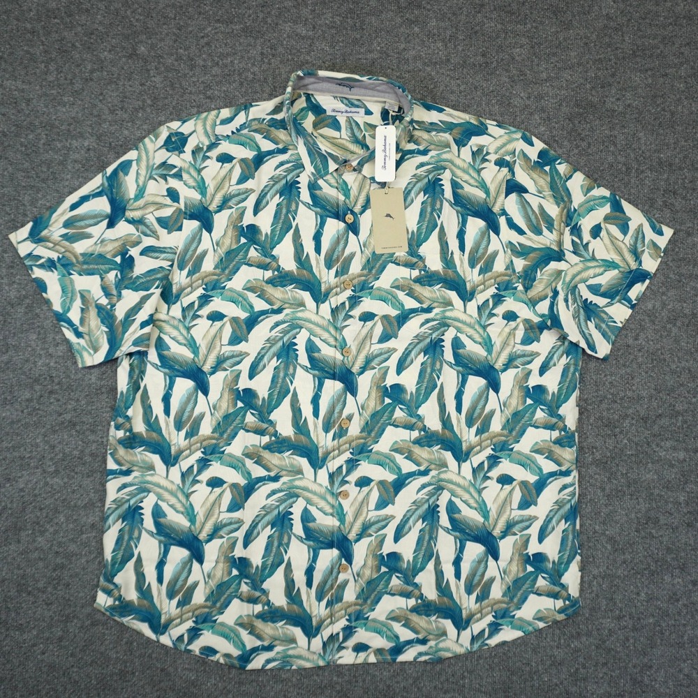 NEW Tommy Bahama Shirt Men 3XLT Frond Silk Hawaiian Tropical Leaf Print Vacation - Picture 2 of 10